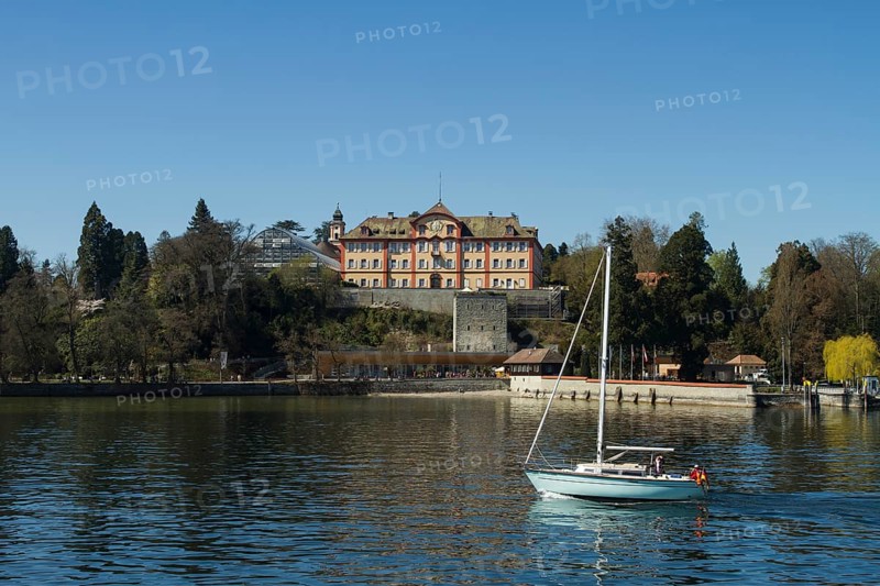 Schloss Mainau castle with sailing boat on Mainau Island