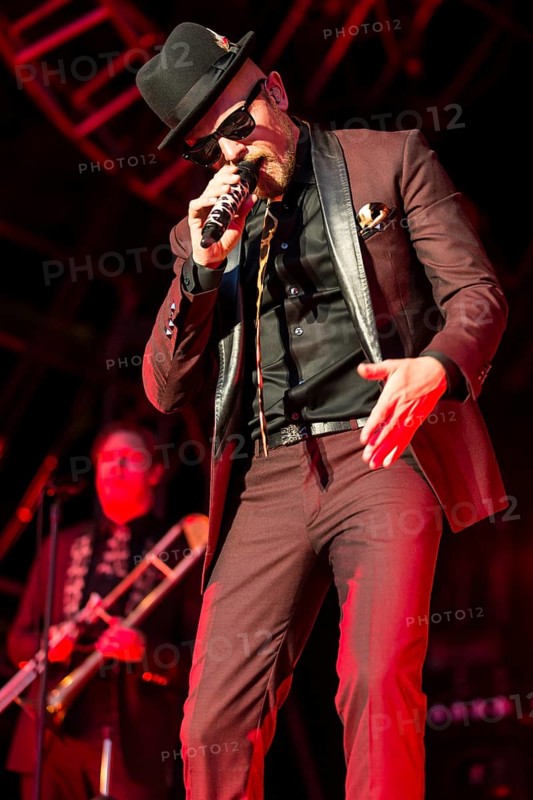 The German rapper and musician Jan Delay with band performing live at Heitere Open Air