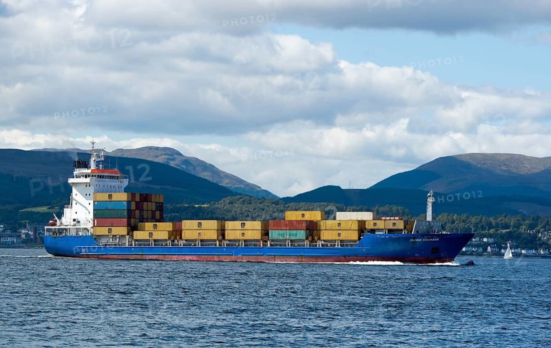 Container ship Hanse Courage in the Firth of Clyde off Dunoon