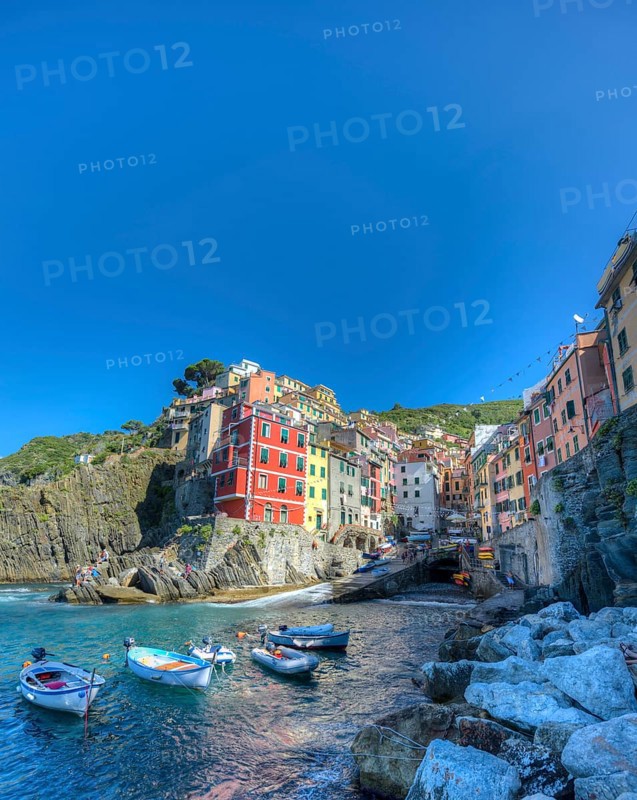 Town view with harbor and colorful houses