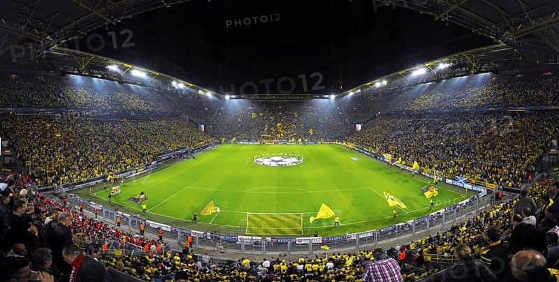 The sold-out Signal Iduna Arena before the kickoff of the UEFA Champions League game Borussia Dortmund vs Arsenal