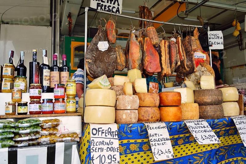 Sausage and cheese at the weekly market market