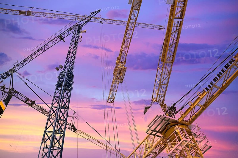 Cranes at Bauma 2013 in evening light