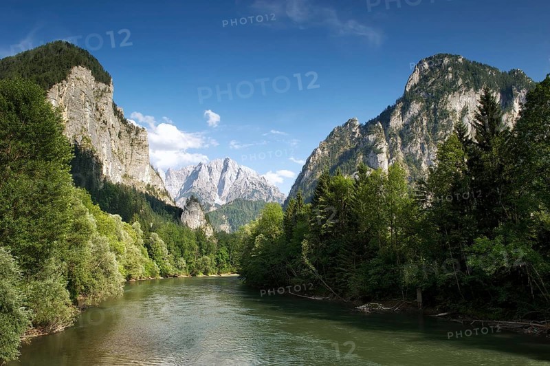 View from the Enns bridge to the entrance of the Gesause range