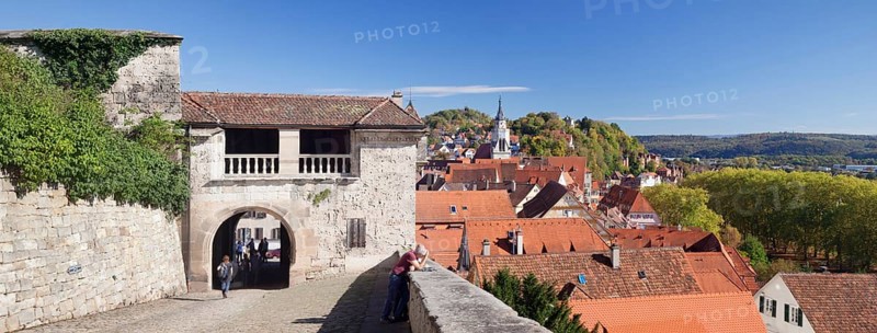 View from Schloss Hohentubingen castle on the old town with collegiate church