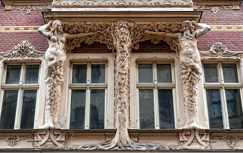 Art Nouveau facade in the old town Vecriga