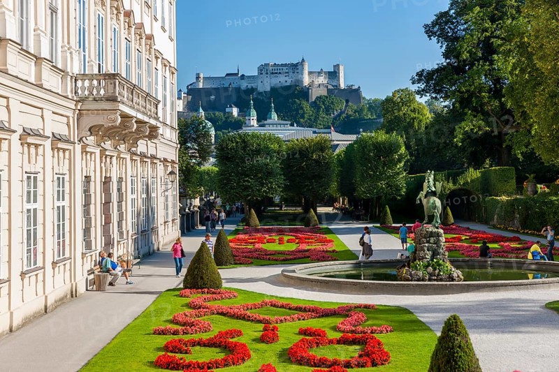 Mirabell Palace and Mirabell Gardens with Pegasus fountain