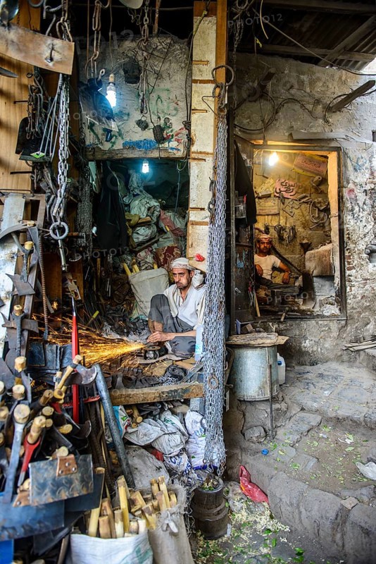 Small workplaces for smiths in the old city of Sana'a