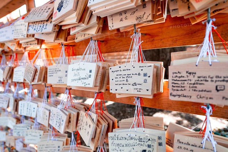 Written wishes to deities on small wooden boards