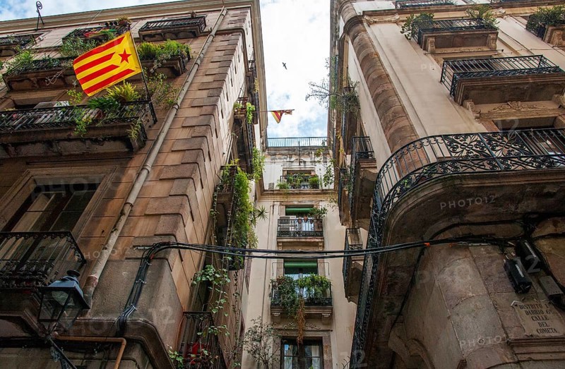 Catalan flags in the Gothic Quarter of Barcelona