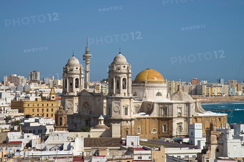 View from Torre Tavira tower to Cadiz Cathedral