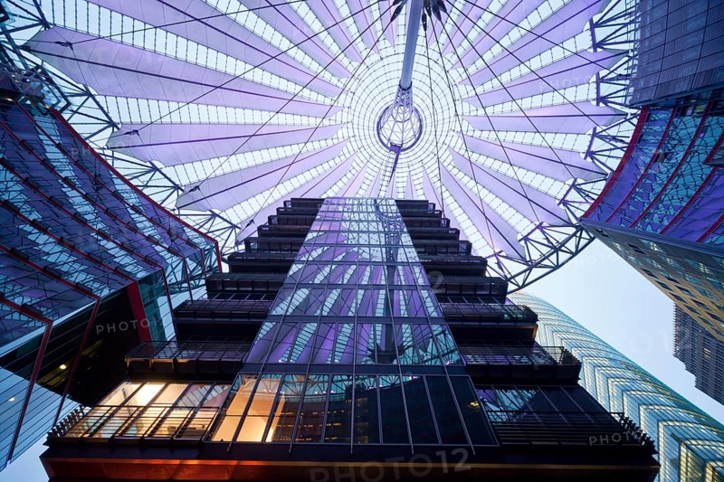 The illuminated dome of the Sony Center