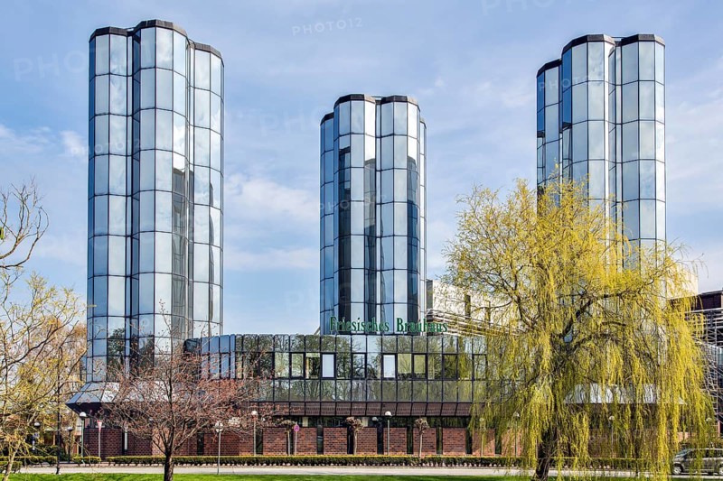 Mirrored glass towers