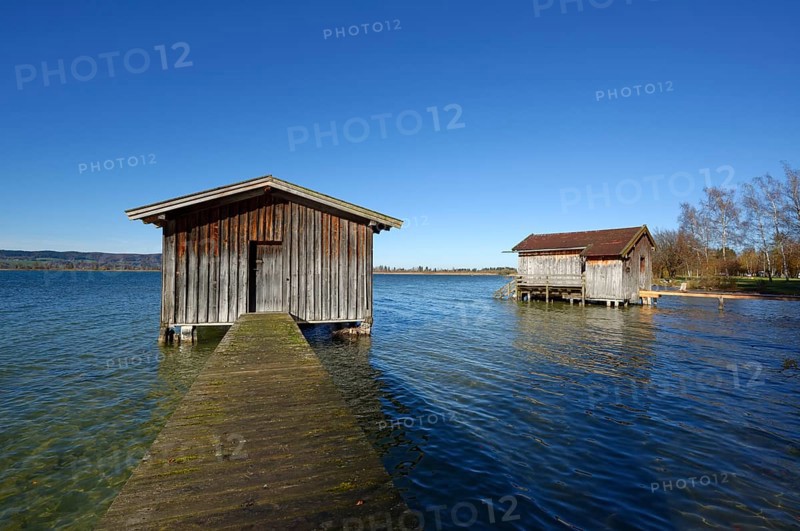 Boathouses on Lake Kochel or Kochelsee Lake