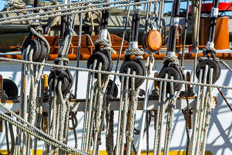 Rigging of a historic sailing ship in the harbor museum