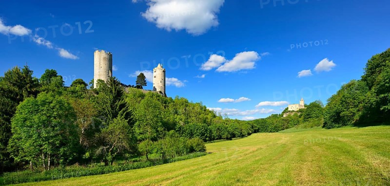 Ruins of Rudelsburg Castle and Burg Saaleck Castle