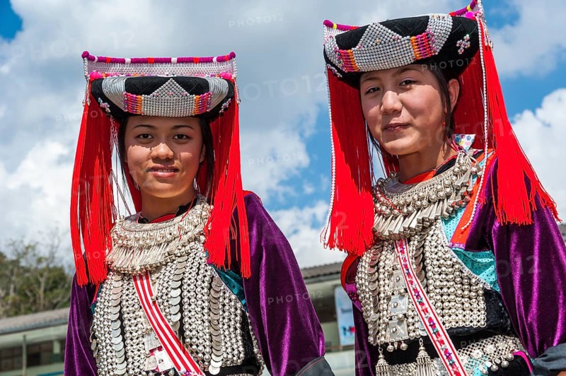 Traditionally dressed young women from the Lisu people