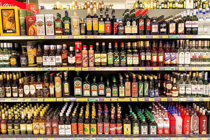 Shelf with various spirits