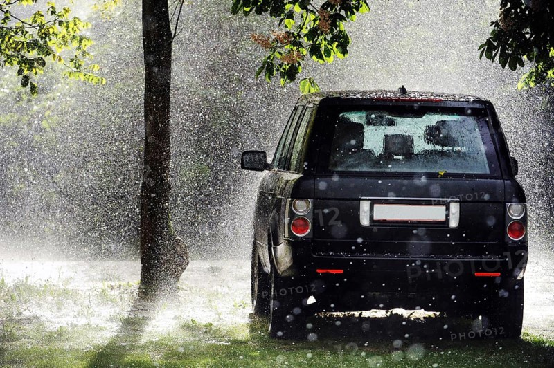 Parked SUV in the rain