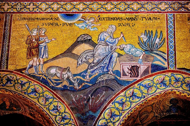 Byzantine mosaics of the The Sacrifice of Isaac in the Monreale Cathedral