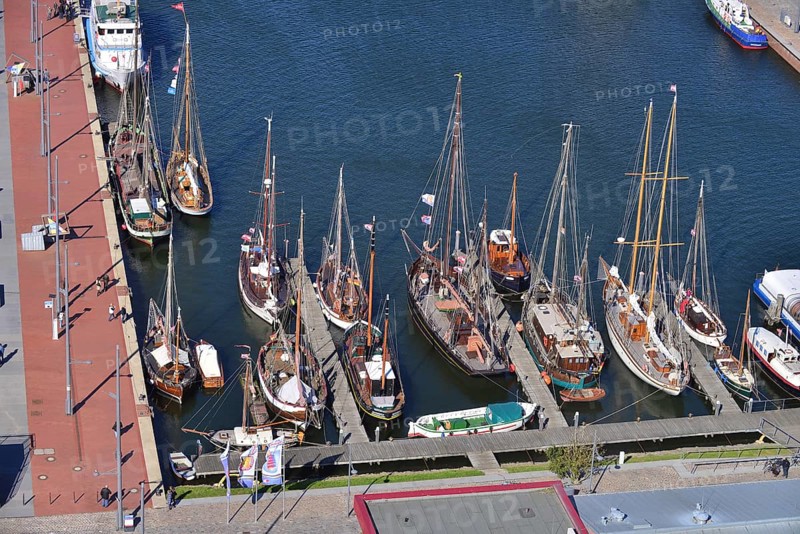 View from the Atlantic Hotel Sail City on traditional boats in the new harbour