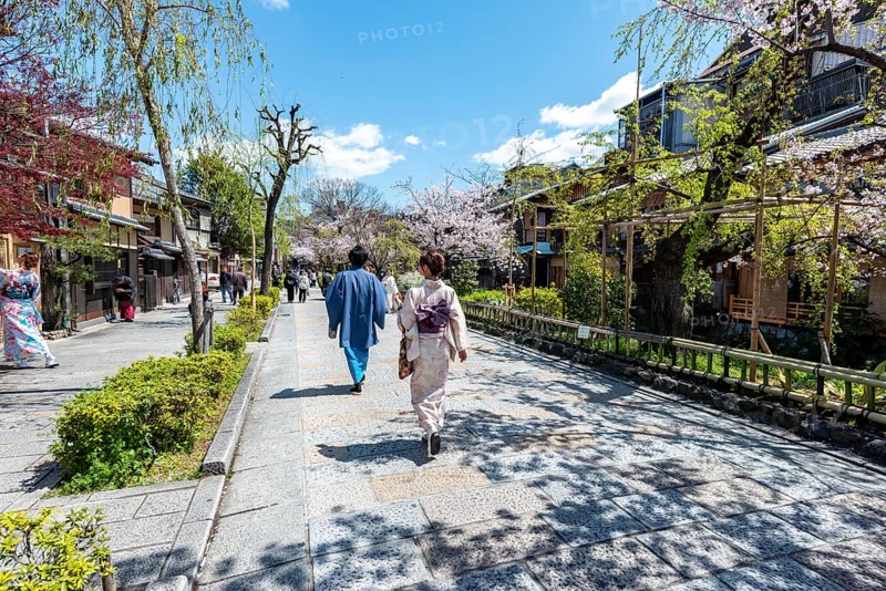 Japanese with Kimono walk through Old Town