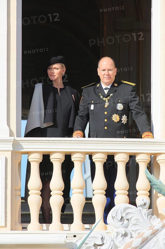 Princess Charlene and Prince Albert II. of Monaco at the Prince's Palace on Fete du Prince national holiday