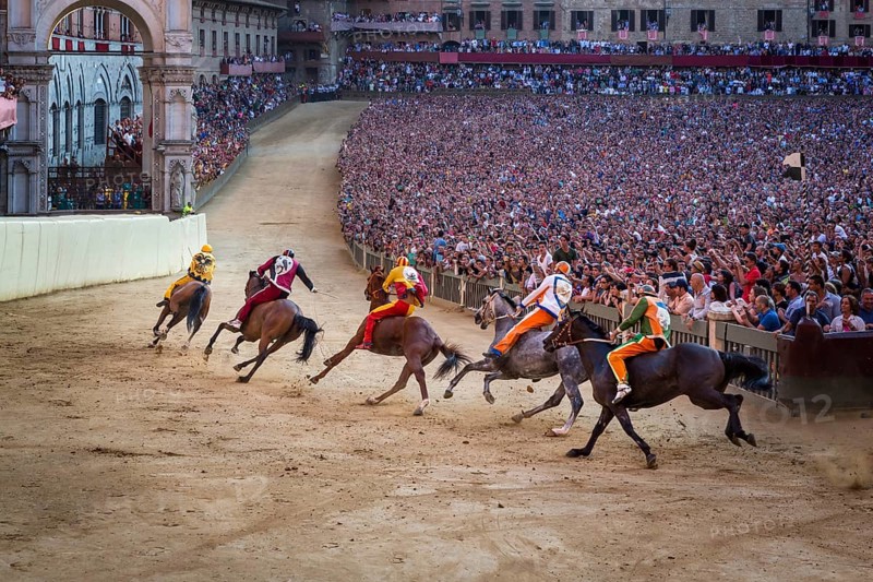 The Palio di Siena horse race on Piazza del Campo