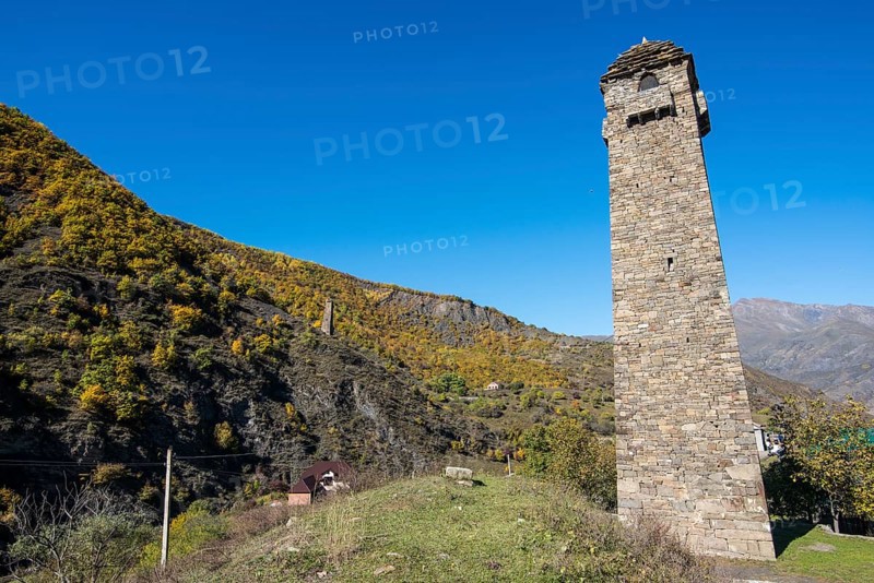 Chechen watchtower in the chechen mountains