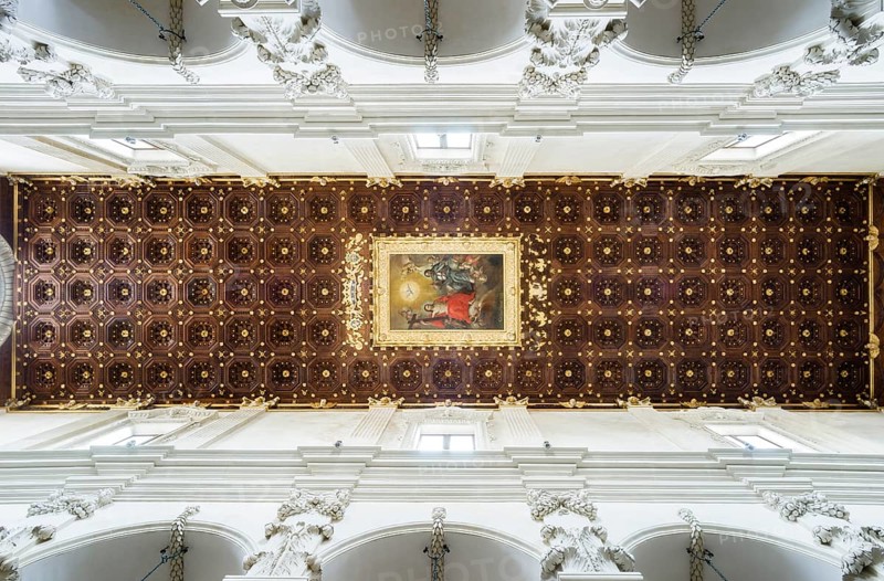 Gilded coffered ceiling with paintings of the Trinity