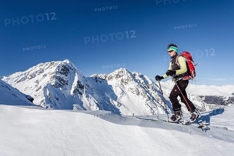 Ski mountaineer during the ascent of Mt Seespitz at Deutschnonsberg