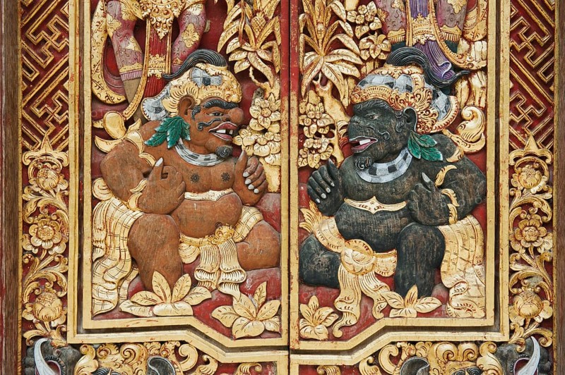 Wooden door decorated with carvings