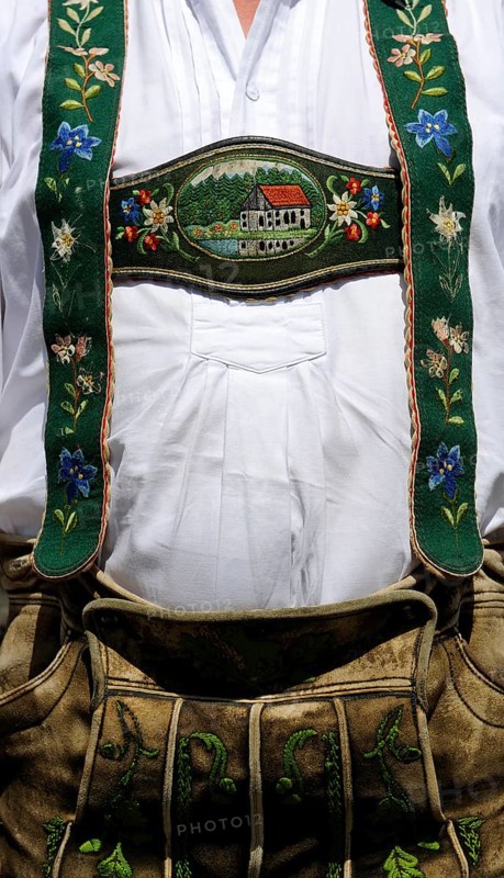 Man in lederhosen with embroidered suspenders