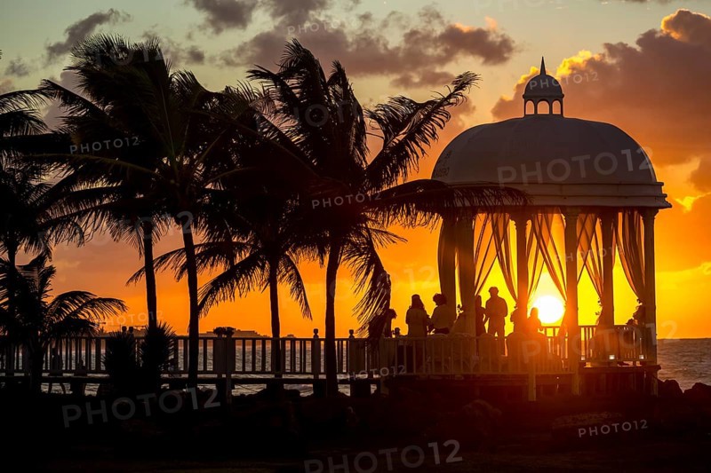 Wedding pavilion at Varadero beach with sunset in the Paradisus Varadero Resort & Spa hotel complex