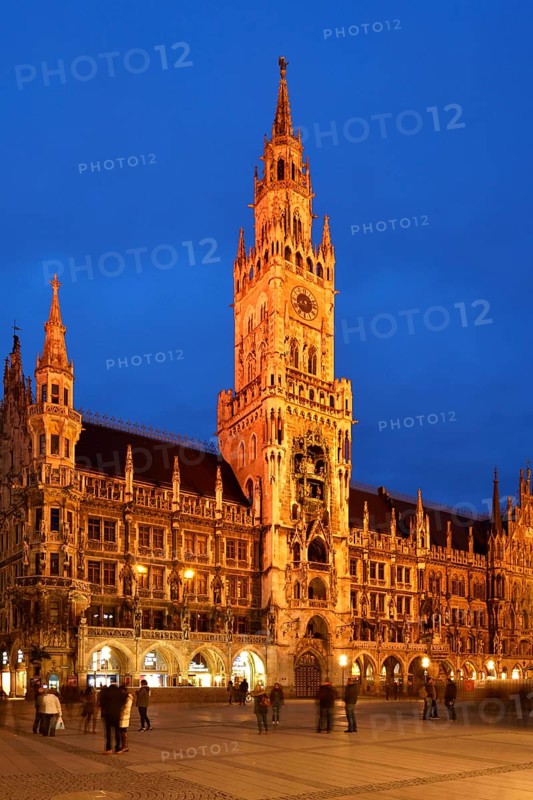 New Town Hall illuminated at night