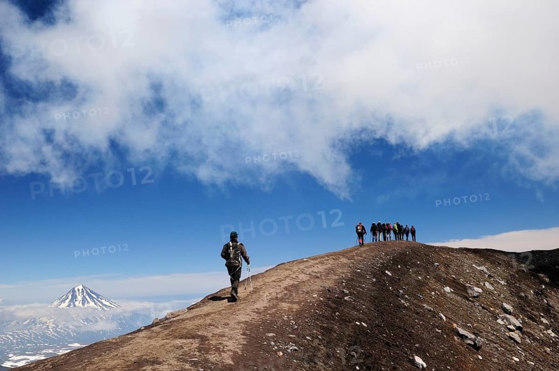 Hiking group on the volcanic crater