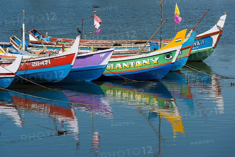 Brightly painted fishing boats