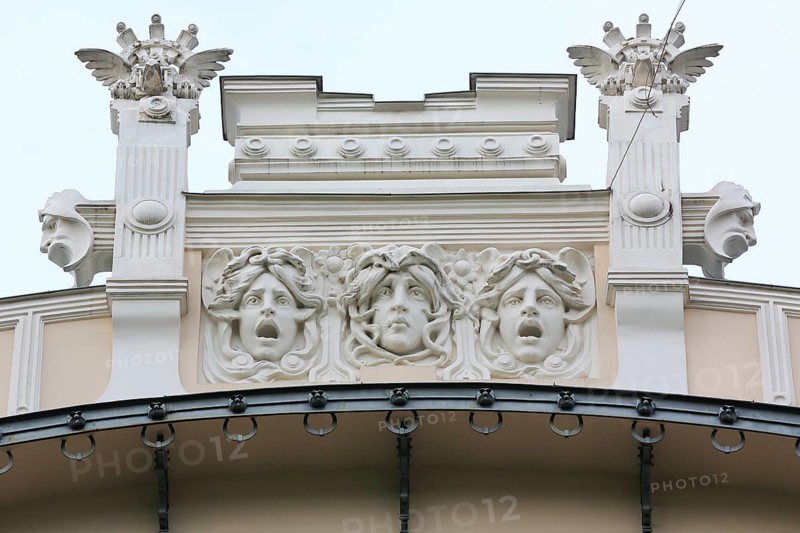 Three heads of Medusa on the facade of the house Alberta iela