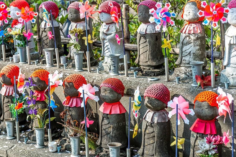Jizo statues with red caps