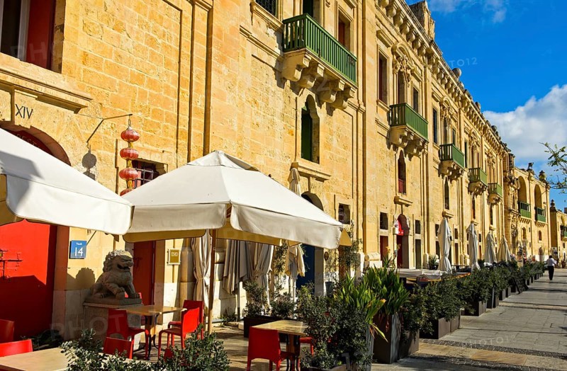 Restored historic warehouse buildings in the Valletta Waterfront