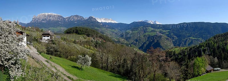 Landscape near Unterinn on the Ritten Renon with Schlern massif