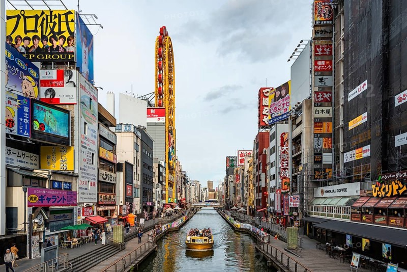 Tourist boat on the Dotonbori canal