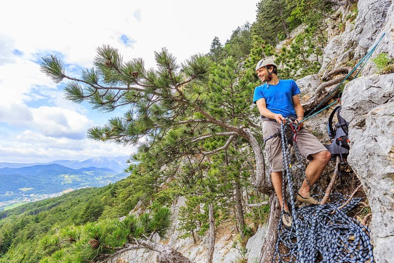 Climber on the Eichertsteig via ferrata