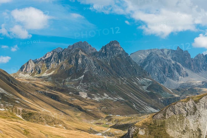 Panoramic view of the Col du Galibier mountain pass