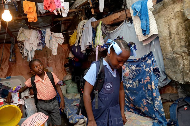 Brother and sister in school uniforms