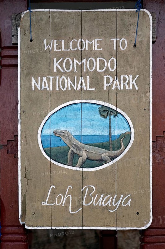 Sign depicting a komodo dragon