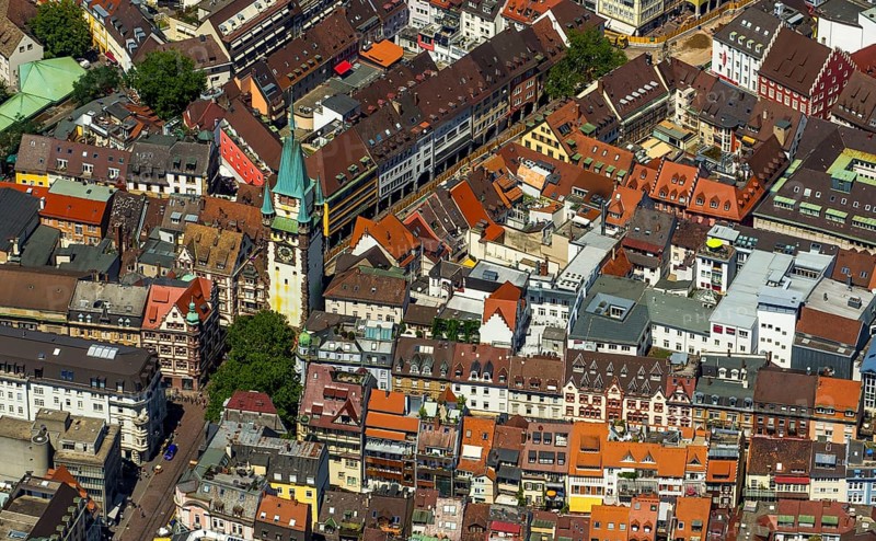 Historic centre of Freiburg with Schwabentor gate
