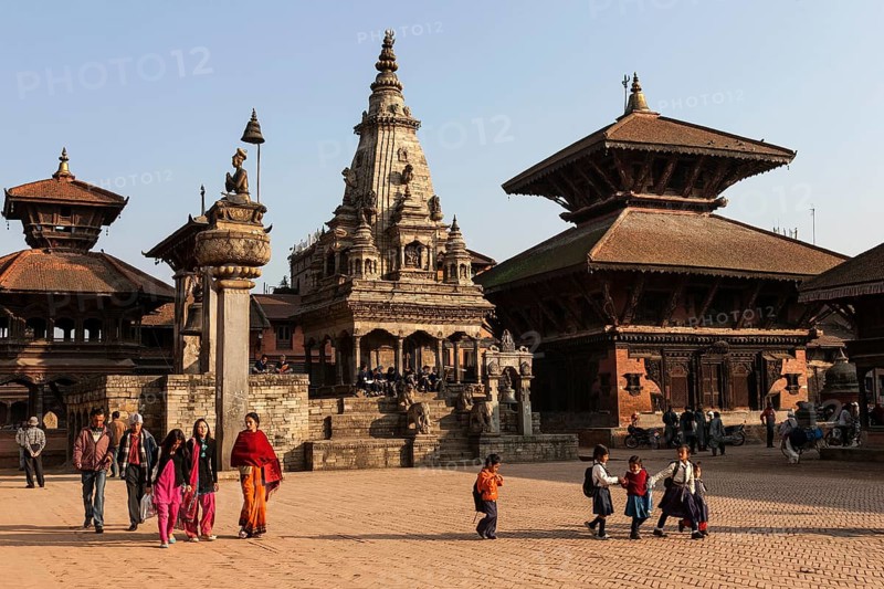 Durbar Square with statue of King Bhupatindra Malla