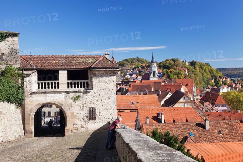 View from Schloss Hohentubingen castle on the old town with collegiate church