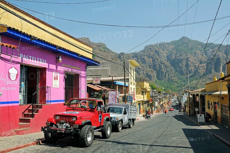 Colourful house in the main street of a small town